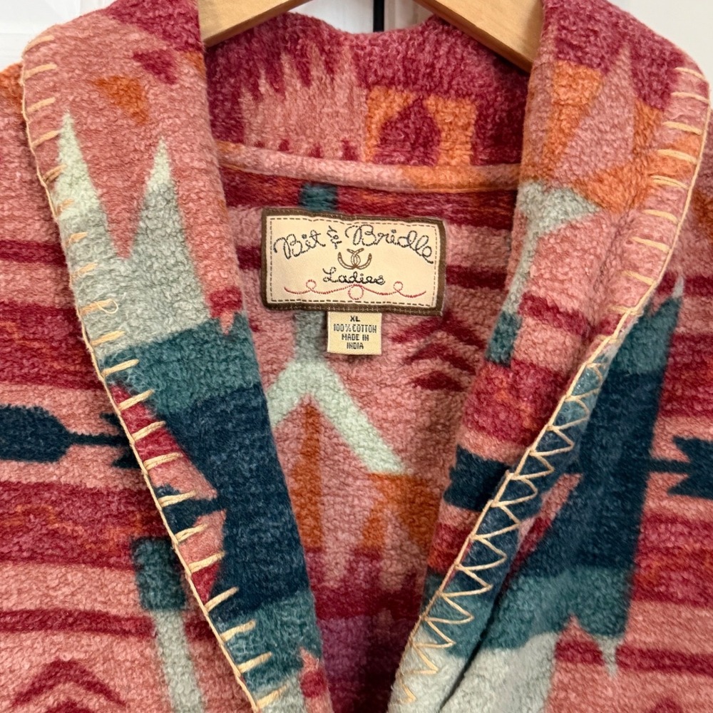 Bit & Bridle Western Button Front Cardigan Womens XL Red Fleece Western Boho - Picture 3 of 11